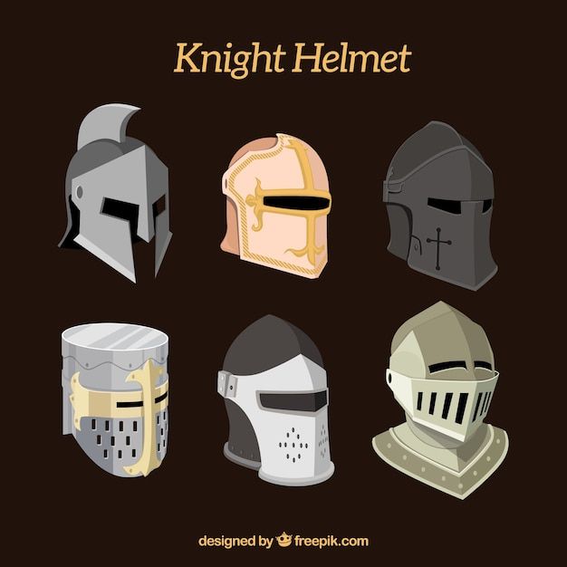 four different types of helmets on a dark background with the words knight helmet written below