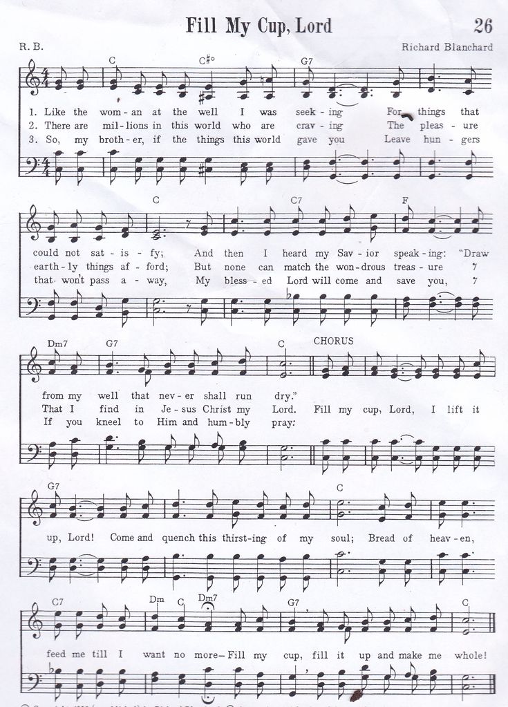 sheet music with the words fill my cup lord