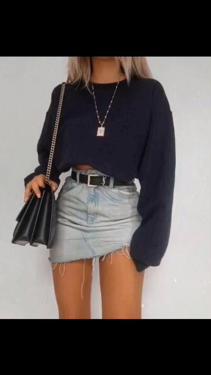 Girls #fashion #inspiration face инте�рвью amandla stenberg caroline daur big baby tape cara delevingne obladaet chloe sevigny pharaoh hana cross camila coelho flesh tmz yung romero alessandra rich lizer bae joo-hyun elle fanning summer summer fashion street style angèle men's #style tips mens #wear easy outfits for guys men's clothing street style video kylie jenner bikini hypebeast fashion streetwear fashion jordans undercover kourtney kardashian pandemik kris jenner Denim Mini Skirt Outfit, Rok Outfit, Denim Skirts Knee Length, Moda Denim, Denim Skirt Outfits, Miniskirt Outfits, Mode Inspo, Jeans Rock, Cara Delevingne