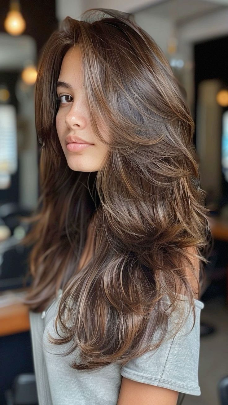 Trendy Layered Hairstyles, Rambut Brunette, Haircuts For Long Hair With Layers, Layered Hair With Bangs, Long Layered Haircuts, Undercut Hairstyles, Long Layered Hair, Haircuts For Long Hair, Long Layers