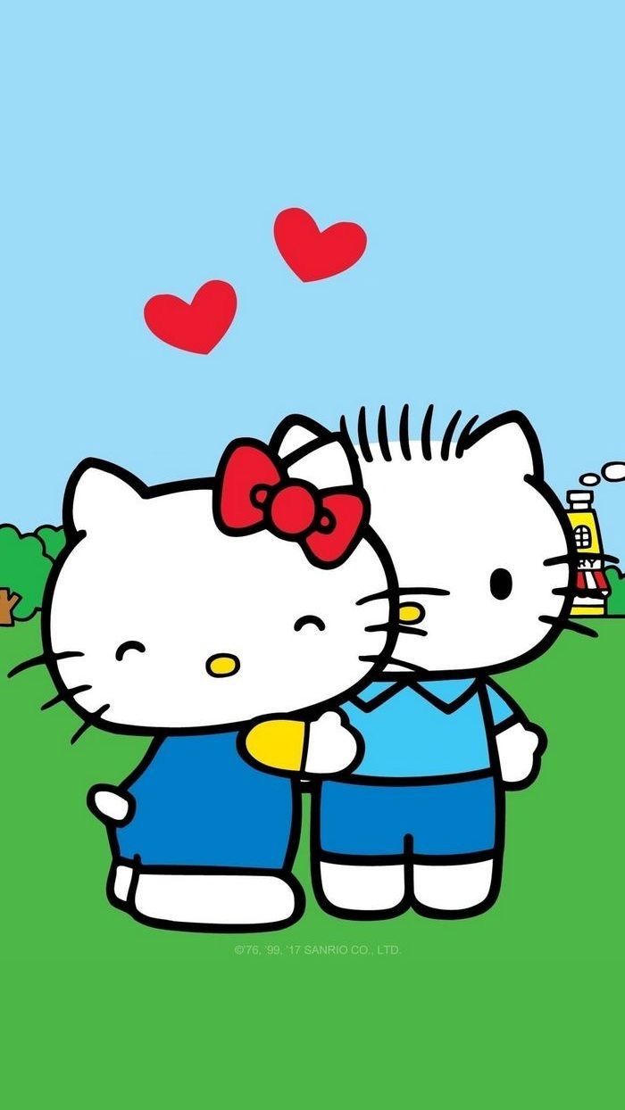 an image of two hello kittys hugging each other