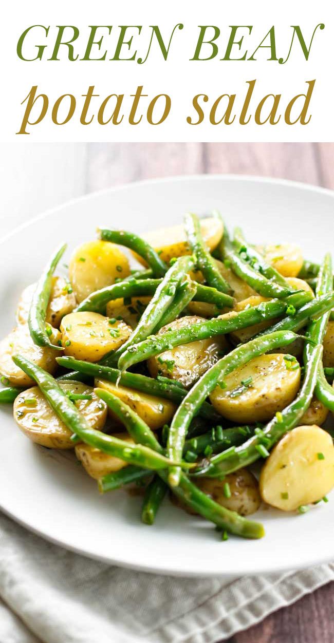 green bean and potato salad on a white plate