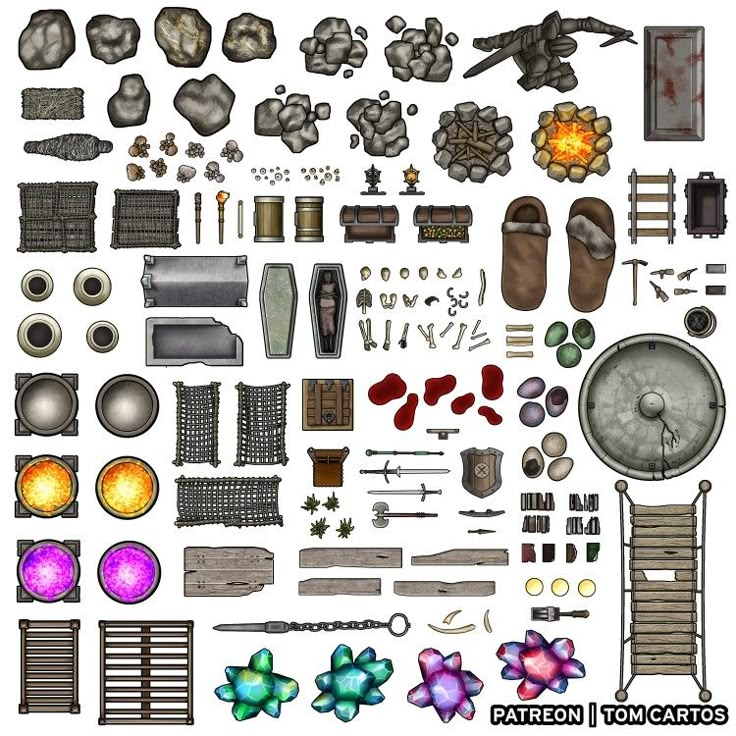 a bunch of different items that are in the shape of a game character's body