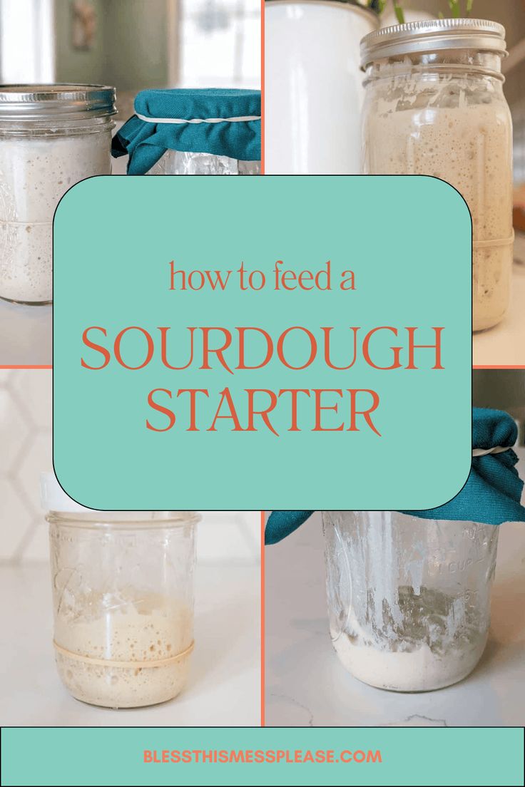 how to feed a sourdough starter in a mason jar with text overlay that says how to feed a sourdough starter