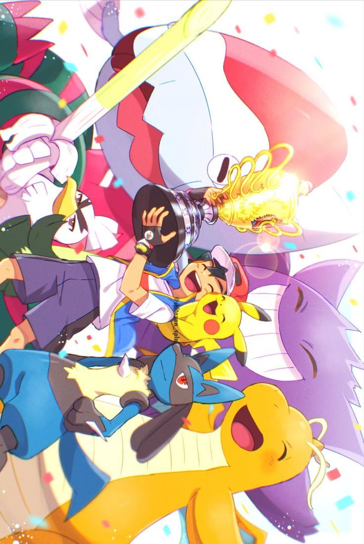 the pokemon characters are all together in an animated scene with bright colors and sparkles