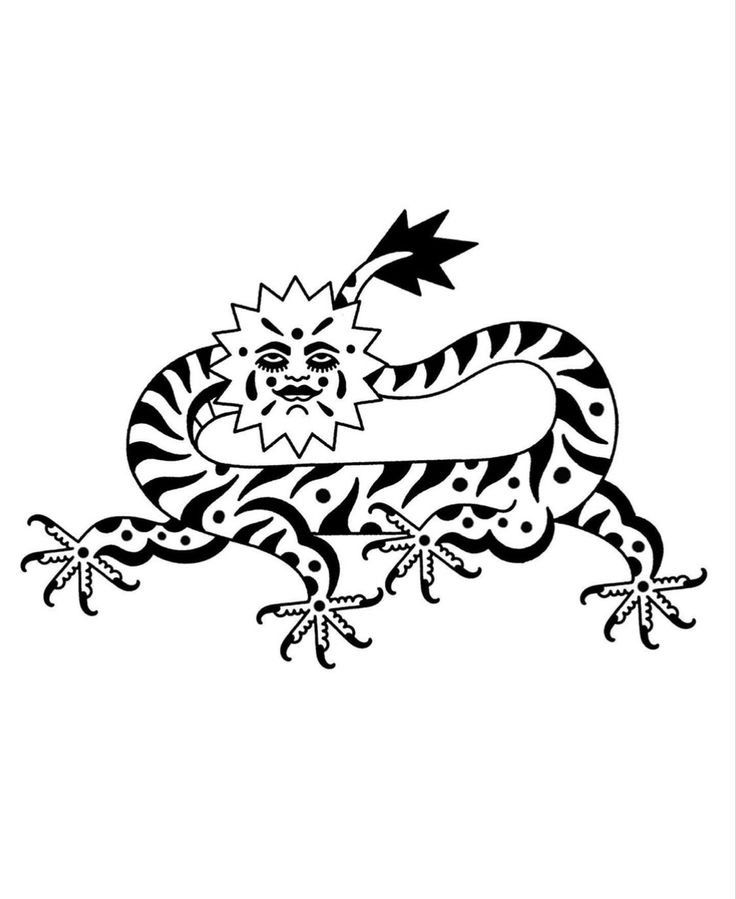 a black and white drawing of a lizard with an arrow on it's head