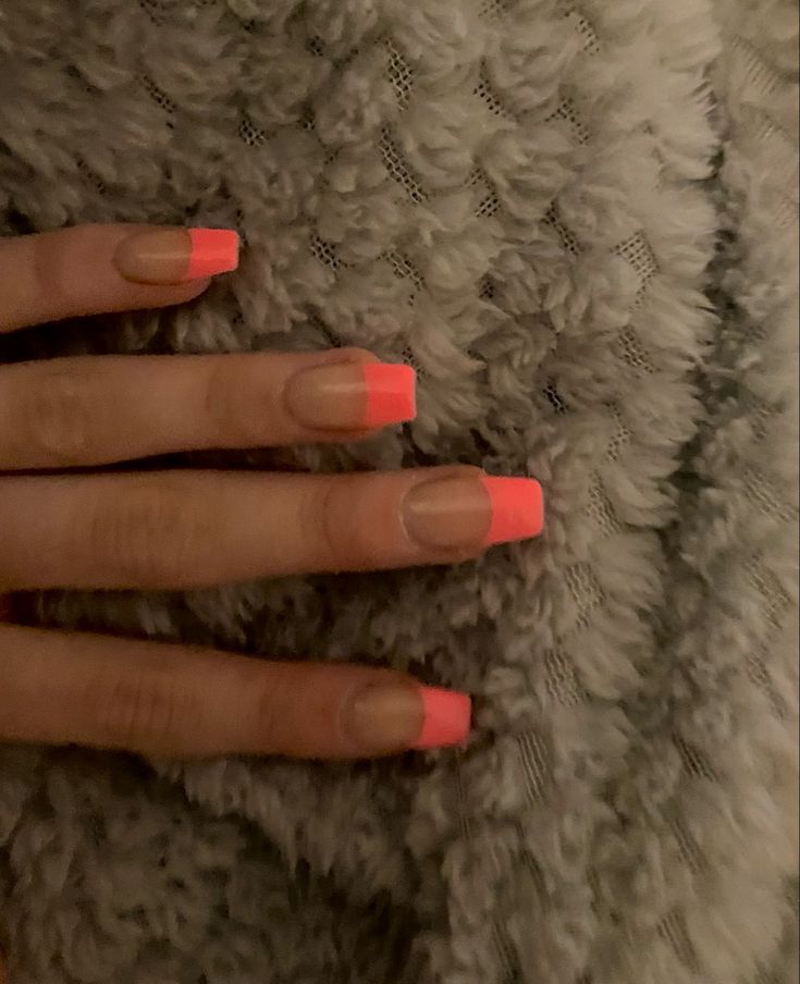 French Tip Nails Sns, Bright French Tip Nails Summer, Coral French Nails, Pink And Orange French Tip Nails, Coral French Tips, Coral French Tip Nails, Orange French Tip, Aruba Trip, Nails Sns