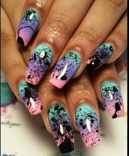 Love Splatter Nails, Aztec Nails, Paint Nails, Silver Nail Designs, Funky Nail Art, Purple Nail Art, Different Nail Designs, Daisy Nails, Stiletto Nails Designs