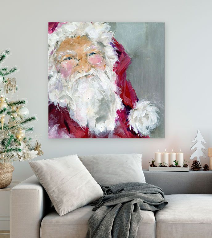 Holiday - Santa Claus Canvas Wall Art - GreenBox Art Large Christmas Art, Xmas Paintings On Canvas, Santa Paintings On Canvas, Xmas Paintings, Christmas Canvases, Mud Art, Christmas Face Painting, Santa Canvas, Santa Paintings