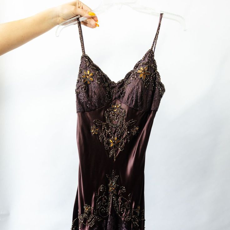 This Cache Formal Dress Is A Beautiful Dress And Is In Great Condition! Silk Mini Dress With V-neck For Evening, Cami Dresses, Vintage Formal Jewelry With Charms, Gothic Formal Dress, Gothic Formal Dresses, Vintage Lace Camisole Dress, Night Occasion Coquette Camisole Dress, 90s Prom Dresses, Vintage Lace Trim Slip Dress