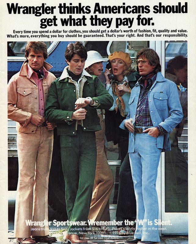 Wrangler print ad 1975 70s Ads, Mens 70s Fashion, 1970's Jewelry, 1970s Mens Fashion, 70s Fashion Men, Vintage Outfits Men, 1970s Hippie, 70s Men, 70s Clothing