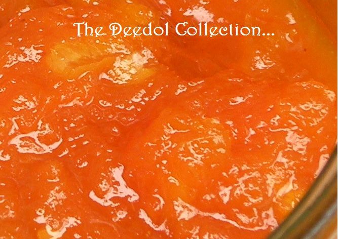 an orange sauce in a pot with the words the peel collection on it's side