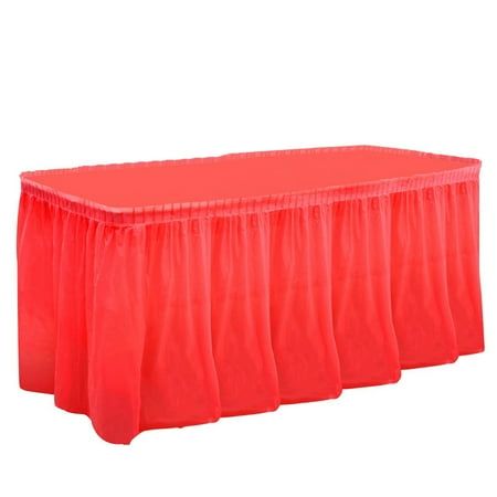 an image of a red table cloth for a banquet or wedding party setting with pleated edges