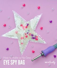 an eye spy bag with confetti in the shape of a star