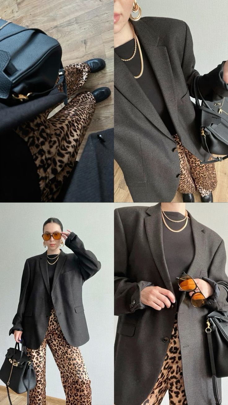 Leopard Skirt Work Outfit, How To Wear Leopard Print Pants, Satin Leopard Pants Outfit, Autumn Aesthetic Outfit 2024, Semiformal Outfit Women, Cheetah Print Pants Outfit, Leopard Scarf Outfit, Leopard Jacket Outfit, Leopard Print Coat Outfit