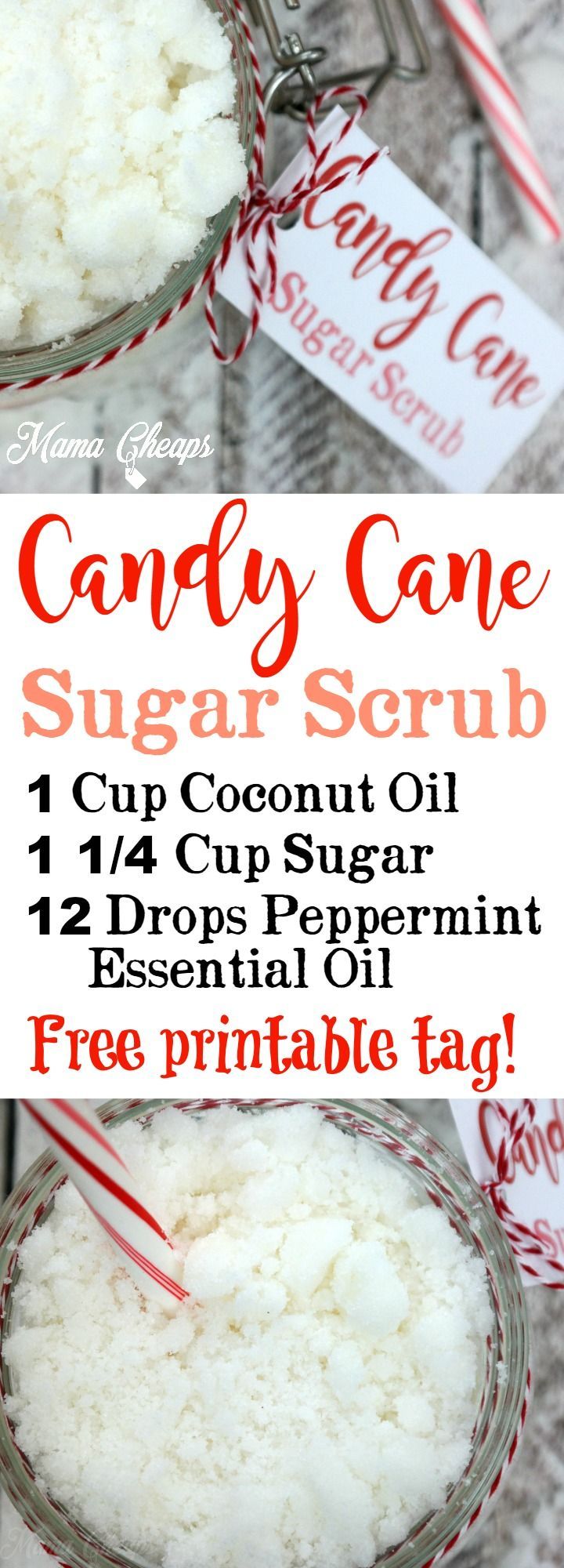 Candy Cane Sugar Scrub + Free Printable Tag! This easy holiday DIY makes the perfect gift! It is simple to make and a budget-friendly gift if you need to gift to a crowd.  #diy #christmas #gift Candy Cane Sugar Scrub, Peppermint Sugar Scrub, Diy Candy Cane, Christmas Party Snacks, Diy Sugar Scrub Recipe, Diy Body Scrub Recipes, Peppermint Sugar Scrubs, Diy Christmas Candy, Snacks Candy