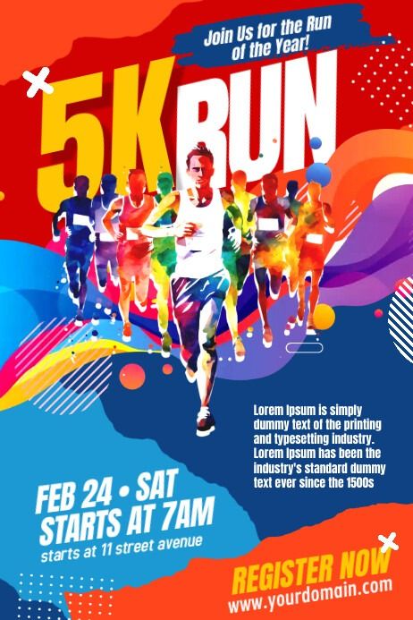 the 5k run flyer is shown with people running