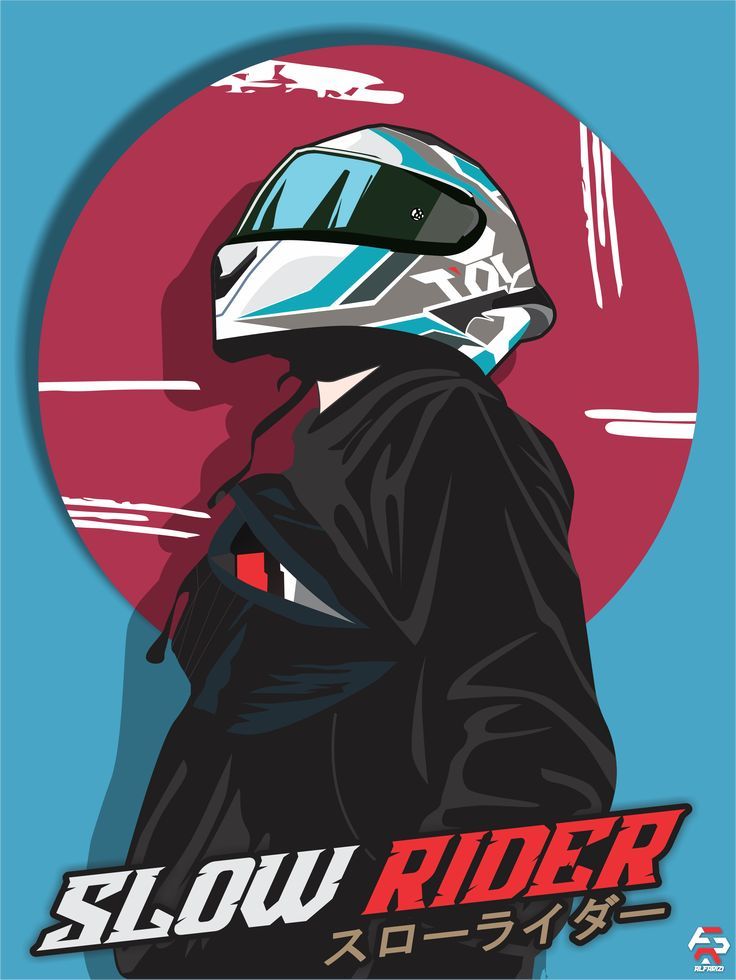 a man wearing a motorcycle helmet with the words slow rider on it