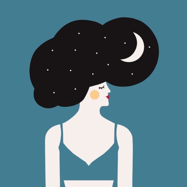 a woman with her hair blowing in the wind, wearing a tank top and moon earrings