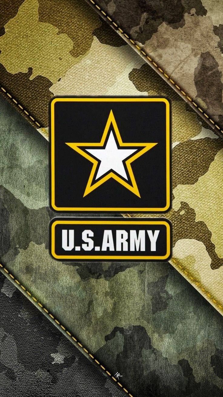 the u s army logo is shown on camouflage fabric, and it appears to be in color