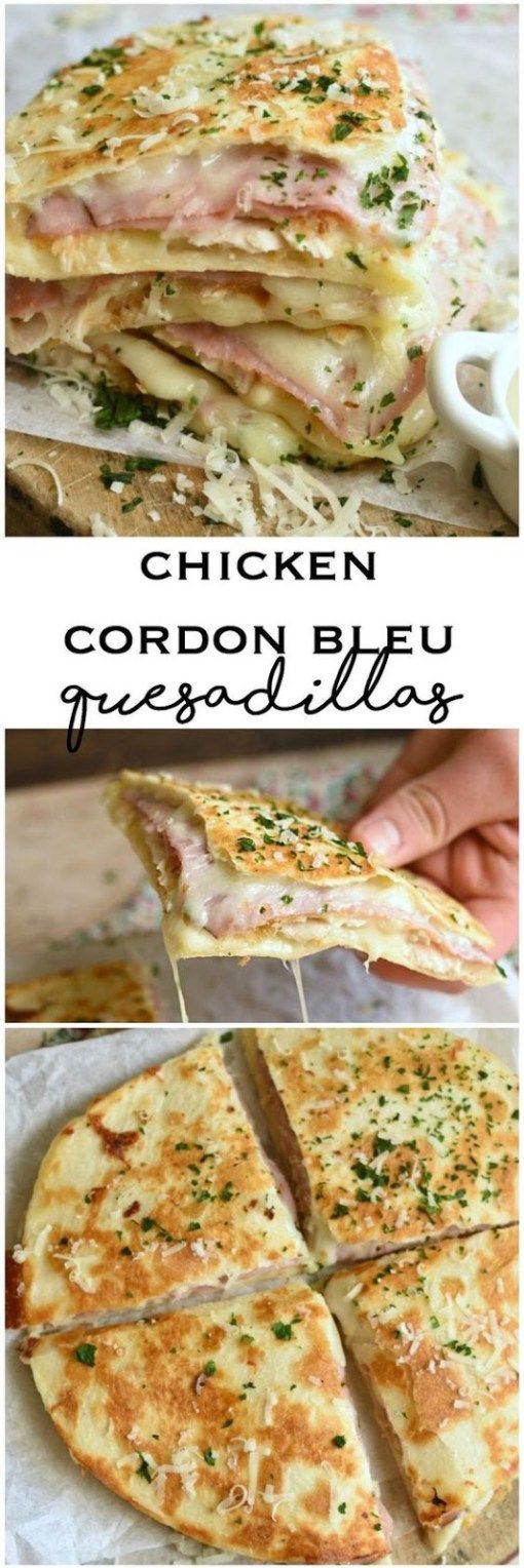 chicken cordon bleu frittata is cut in half and stacked on top of each other