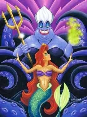 the little mermaid with an evil face holding a staff