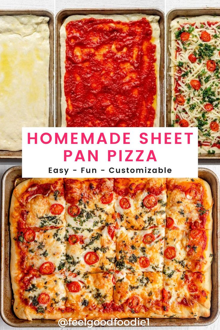 homemade sheet pan pizzas with text overlay