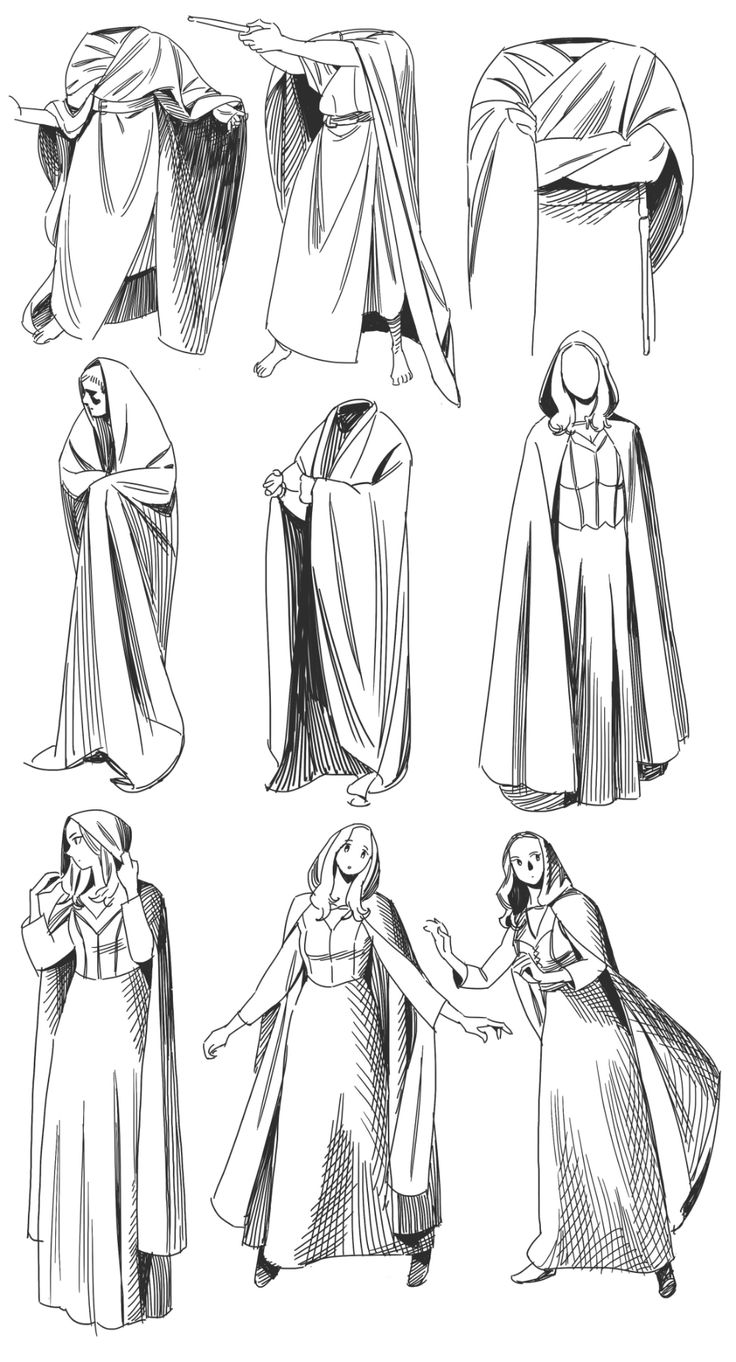 some medieval clothing sketches from the early century, including cloaks and capes with long sleeves