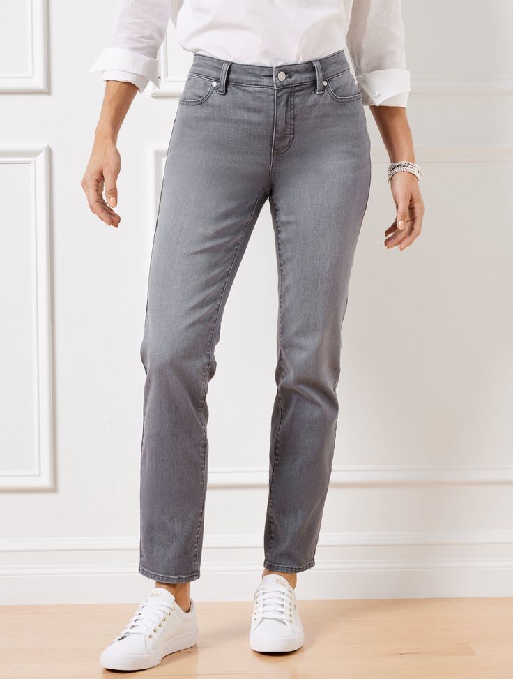 High Waist Relaxed Jeans - Carnegie Wash | Talbots Slim Leg, Ankle Jeans, Cut Jeans, Slim Legs, Cotton Spandex, Ankle Length, Straight Leg, Turn Ons, How To Wear