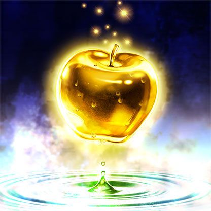 an apple floating in the air with water around it