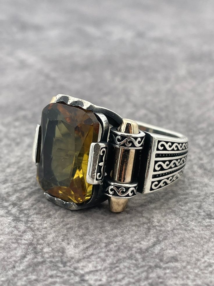 Mens Zultanite Stone Silver Ring, Square Zultanite Natural Stone, Turkish Handmade Silver Ring, 925k Sterling Silver, Gift for him, Jewelry Aquamarine Stone Ring, Yellow Stone Rings, Emerald Stone Rings, Silver Storage, Ring Square, Alexandrite Stone, Handmade Silver Ring, Square Stone, Citrine Stone