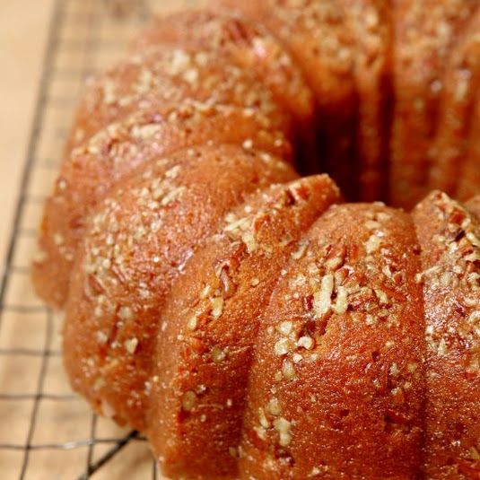 a bundt cake sitting on top of a cooling rack