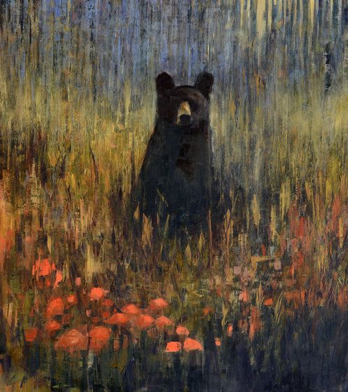 a painting of a bear in the grass