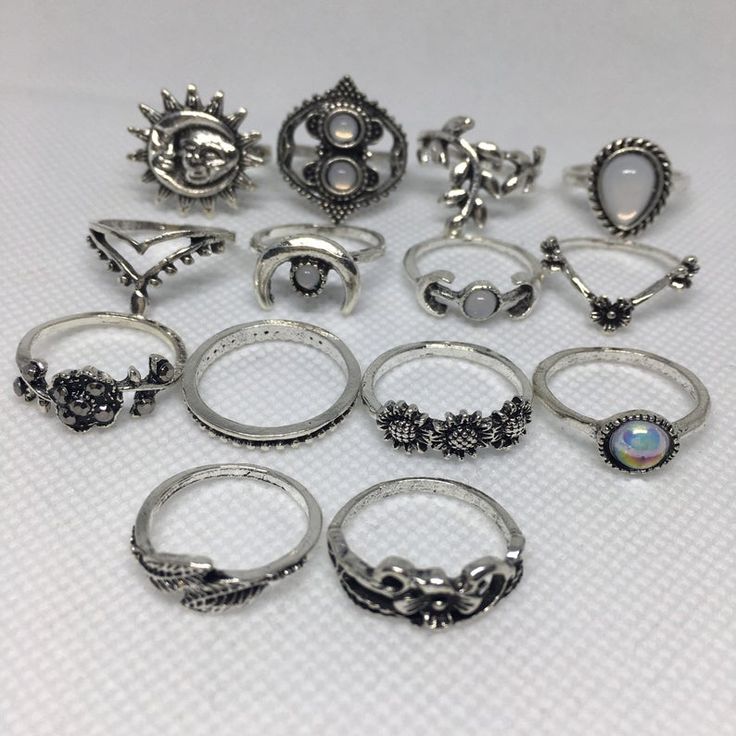 Rings Cottagecore, Cottagecore Rings, Grunge Ring, Rings Hippie, Set Of Rings, Fashion Cottagecore, Sun Ring, Grunge Accessories, Rings Stacking