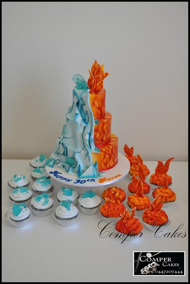 cupcakes with frosting and icing in the shape of an iceberg