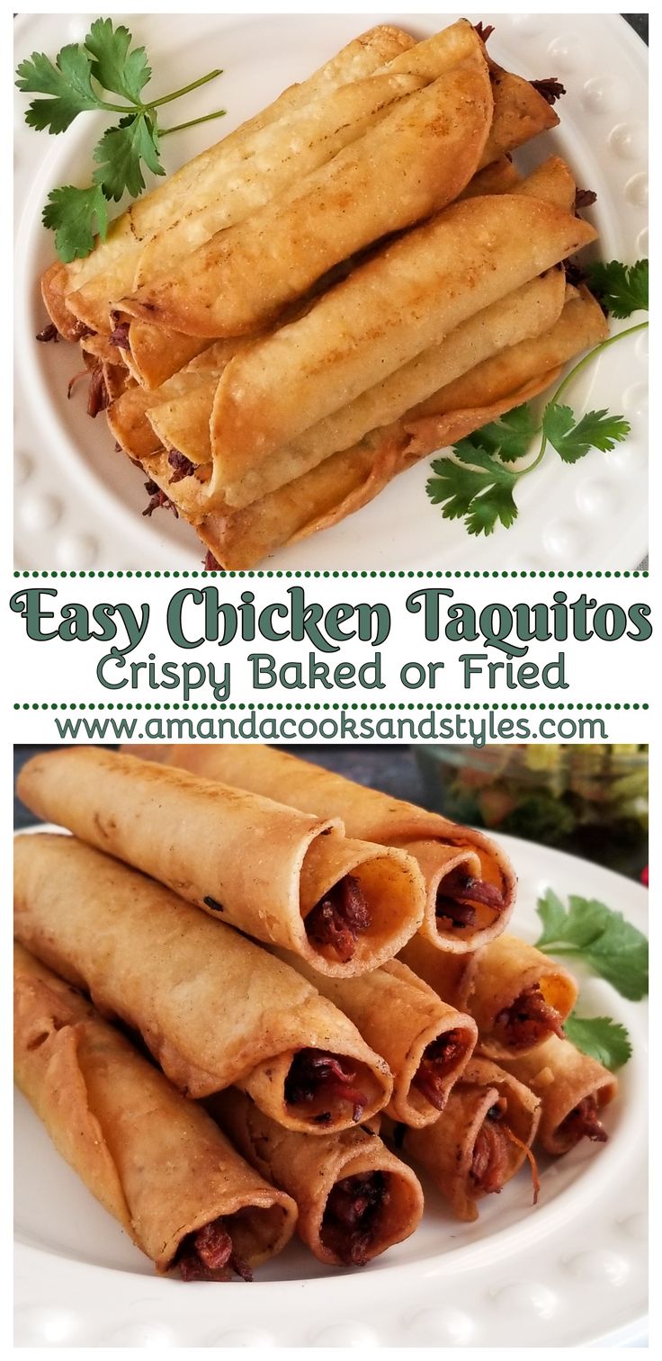 three different types of food on a plate with the words easy chicken taquitass