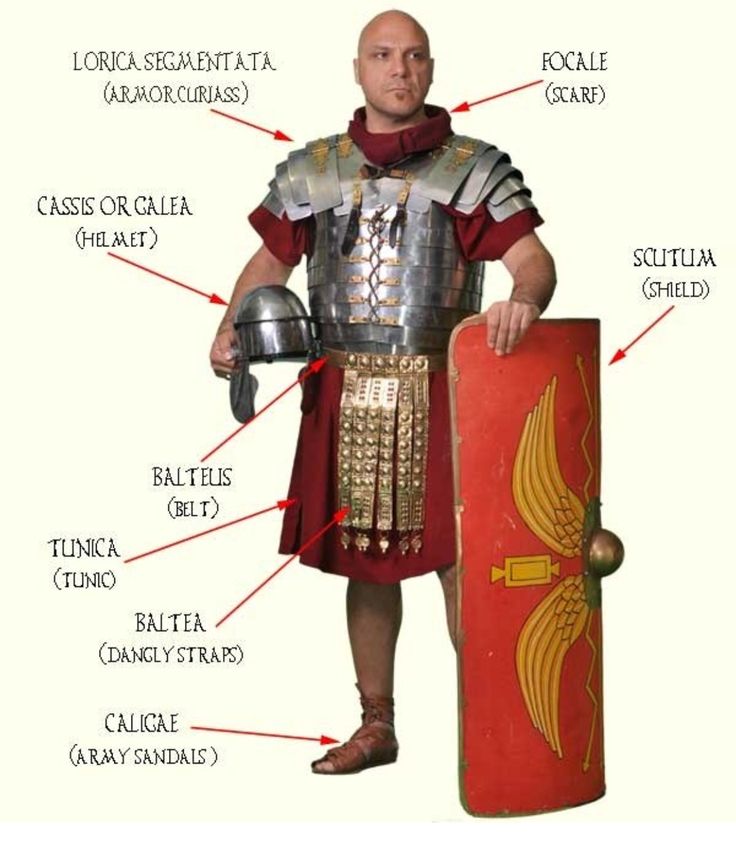 an image of a man dressed in roman armor and holding a shield with words on it