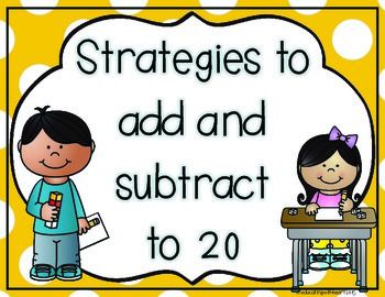 a yellow and white polka dot background with the words, strategies to add and subtract to 20