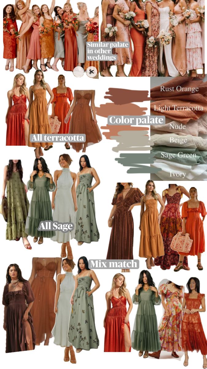 many different types of dresses are shown in this image, with the names below them