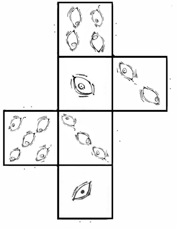 four squares that have been drawn with different shapes and sizes, including the eye on each side