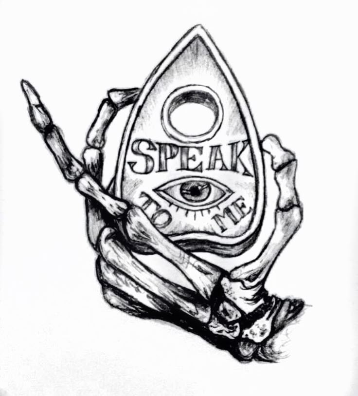 a drawing of a hand holding a sign that says speak to the eye