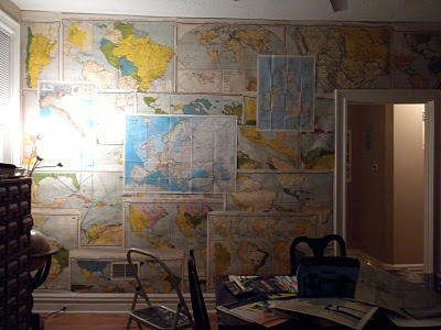 a room that has a map on the wall