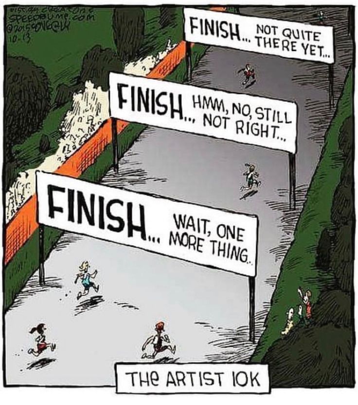 a cartoon depicting the finish line with street signs