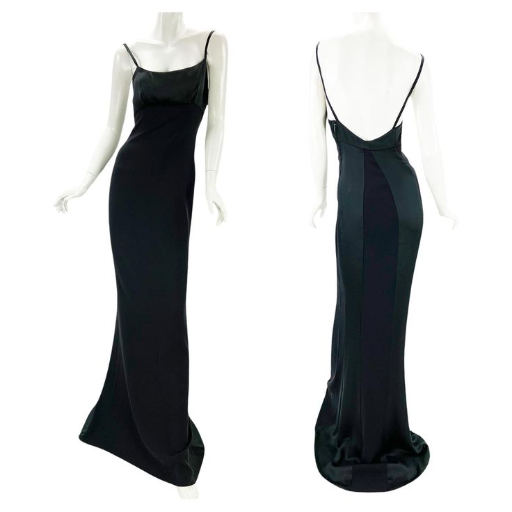 NWT Tom Ford for Gucci Black Silk Long Dress Gown Simply the Best and Classy!!! S/S 2001 Collection Italian size 40 - US 4 ( please check measurements). Classy black silk gown with open back. The shine of satin on the bust with satin inserts at the back adds provocation and sexuality to the dress in evening lighting. Measurements approx.: Length - 63 inches ( front), 69" (back), Bust - up to 34", Waist - 28", Hips - 34"/36". Fabric stretchy. Content: 96% Silk, 4% Elastane. Made in Italy. New wit Black Silk Long Dress, Vintage Gucci Dress, Evening Lighting, Tom Ford For Gucci, Tom Ford Dress, Gucci By Tom Ford, Vintage Long Dress, Silk Long Dress, Silk Dressing Gown