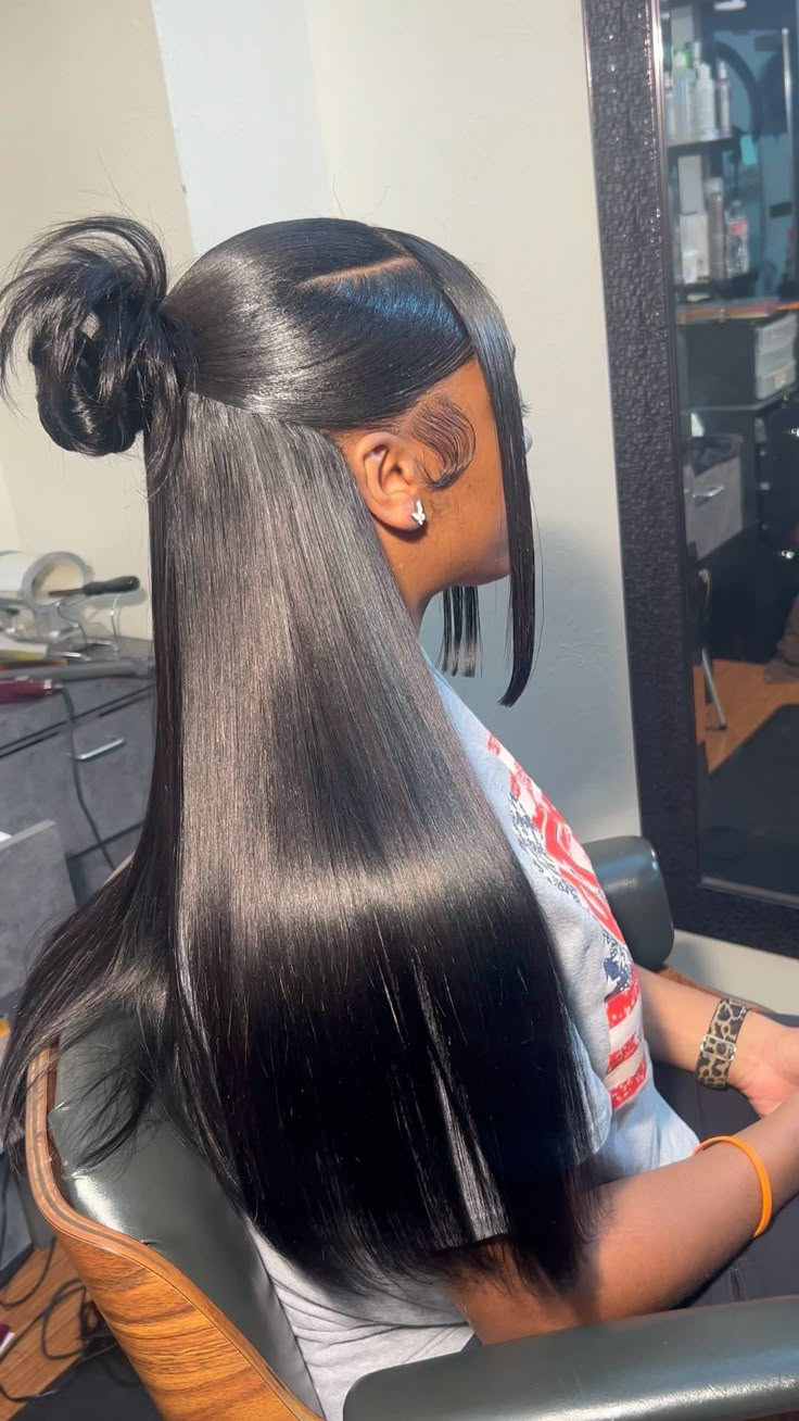 This style so cute 💕 on @raven.brooks Book under “HALF UP/HALF DOWN” Link in bio⬆️ 📍DALLAS,TX📍 #halfuphairstyle #quickweave… | Instagram Styles For Quick Weave, 3 Part Hairstyles, Half Up Half Down Curly Wig Hairstyles, Quickweave Half Up Half Down Styles, Half And Half Quick Weave, Quick Weave Styles Half Up Half Down, Half Up Half Up Hairstyles, 3 A Hairstyles, Half Up Half Down Hair Bun Black Women