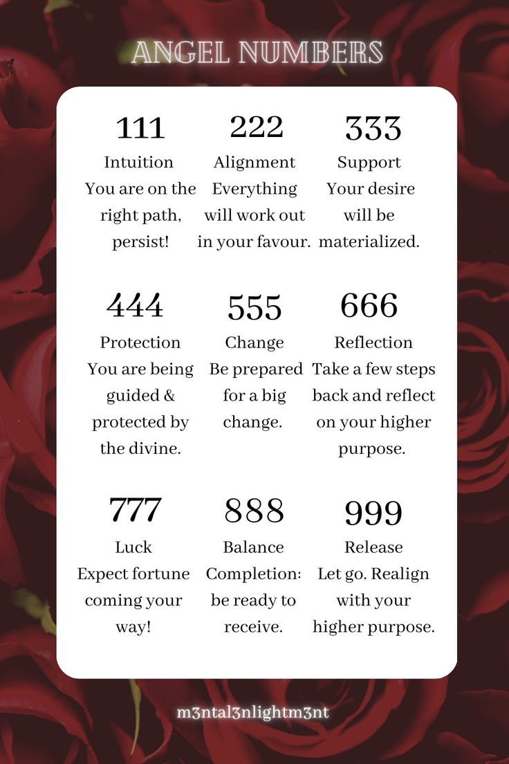 an angel number card with red roses in the background and numbers below it that say angel numbers