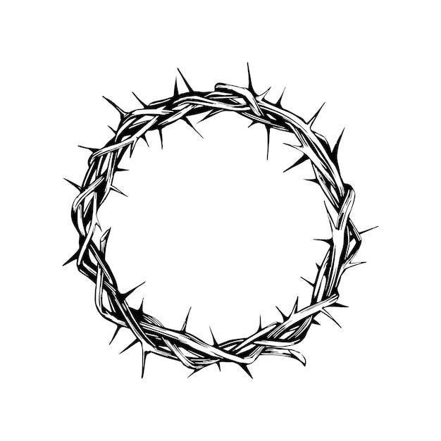 a black and white drawing of a crown of thorns