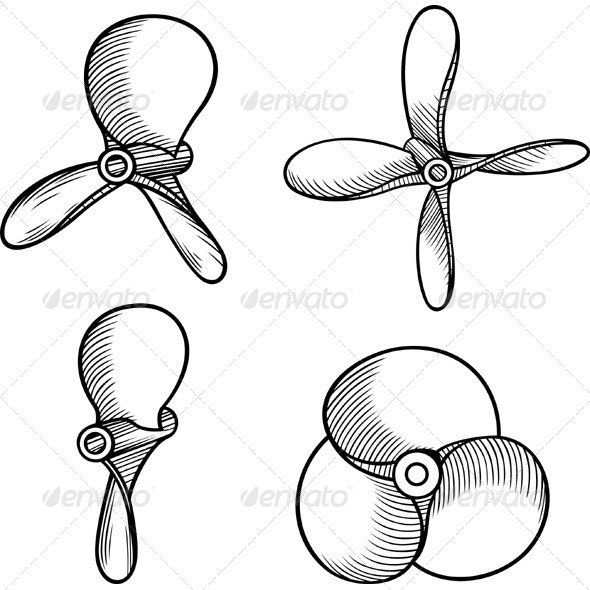 four propellers in different positions on a white background - miscellaneous objects / arts crafts