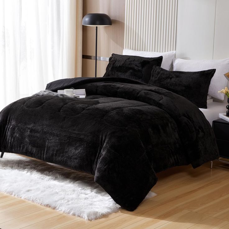 PRICES MAY VARY. Package Includes: 1 queen comforter (90" x 90") and 2 pillowcases (20" x 26"); Due to vacuum packaging, the comforter may appear thin and flat, please shake it vigorously to restore its fluffiness High-Quality Material: Side A: 220GSM short shaggy faux fur fabric; Side B: 100% brushed microfiber. Our comforter features a soft and warm short plush surface, retains a delicate appearance, resists knots after machine washing, and does not shed U-Shaped Quilting Design: The plush comforter is filled with 300g/m² microfiber cotton, and its U-shaped quilting keeps the filling in place for a softer, fluffier, and warmer feel Simple & Elegant: The faux fur comforter set provides a cozy and luxurious look, keeping you warm and comfortable throughout the year. It is a great choice fo Oversized King Quilt, Fur Bed Throw, Faux Fur Comforter, Fur Comforter, Fluffy Comforter, Fur Bedding, Fluffy Bedding, Bed Comforter Sets, Sham Bedding