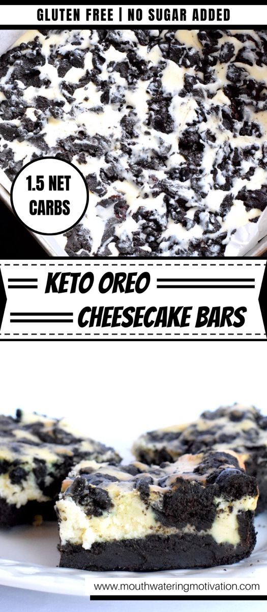 a close up of a plate of food with cheesecakes on it and the words keto oreo cheesecake bar